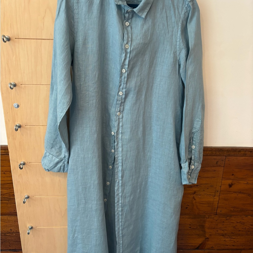 Garnet Hill/ CP Shades Light Blue Linen Long Sleeve Dress